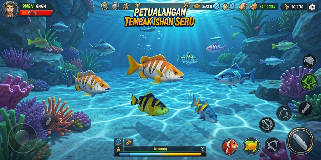 Tampilan gameplay seru di 9N9N, menembak ikan dengan grafis menawan.