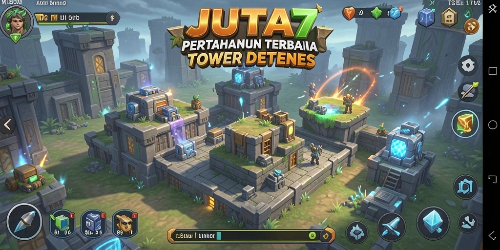 Tampilan permainan JUTA7 yang penuh aksi dalam genre Tower Defense.
