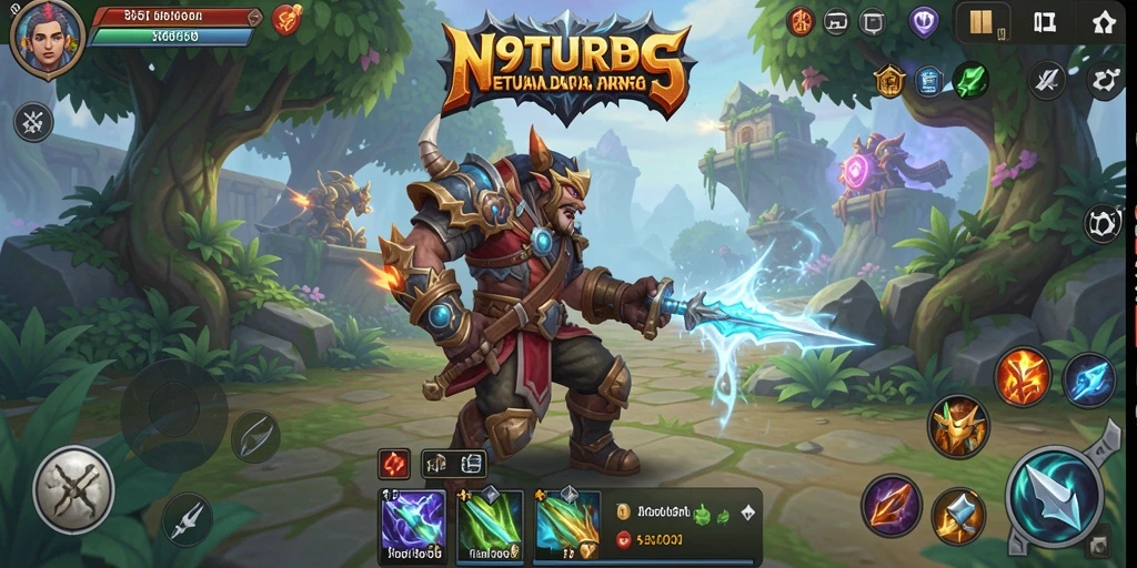 Screenshot gameplay N9TURBO yang menunjukkan aksi pertempuran seru.