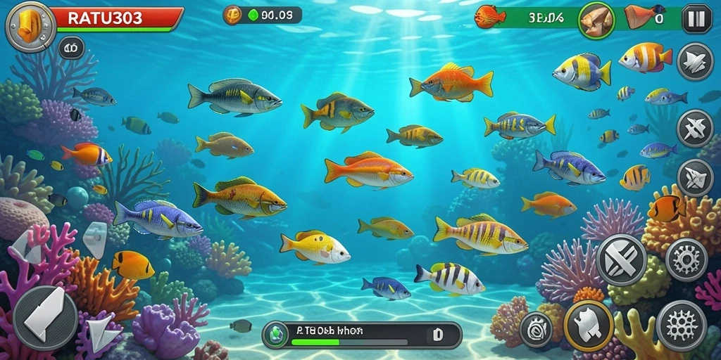 Gameplay seru dengan beragam ikan dan tantangan menembak.