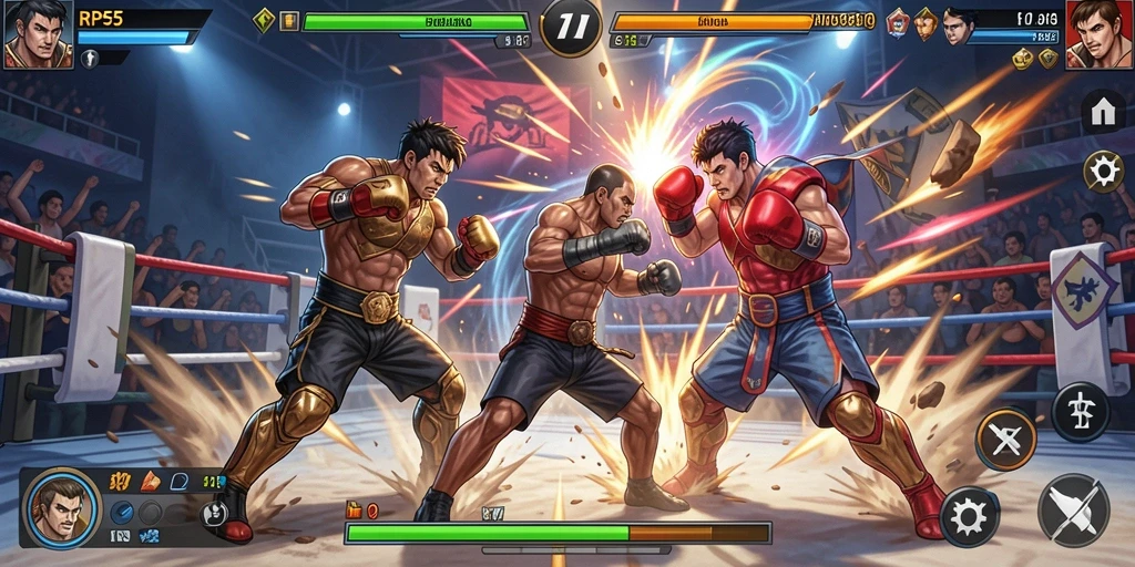 Tangkapan layar gameplay RP55 dengan aksi pertarungan yang intens.